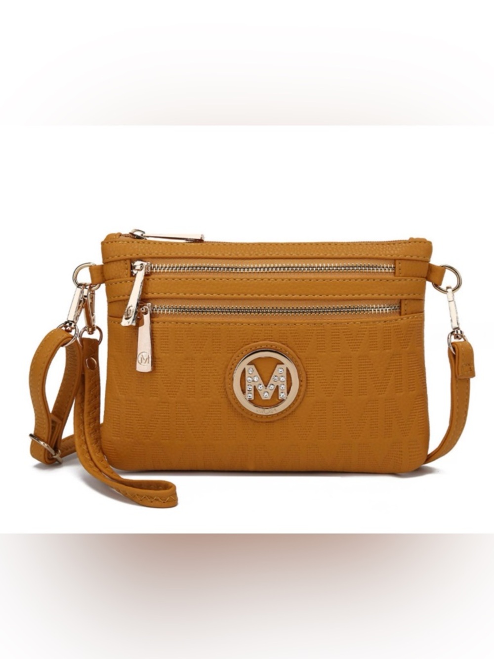 MKF Collection Roonie Milan M Signature Crossbody Wristlet Mustard by Mia K